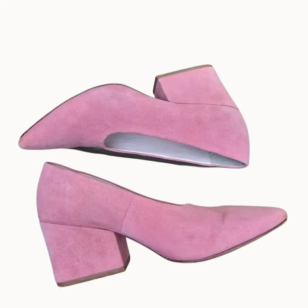Loeffler Randall Pink Suede Pumps Size 7 Block Heel Leather Sole Pointed Toe